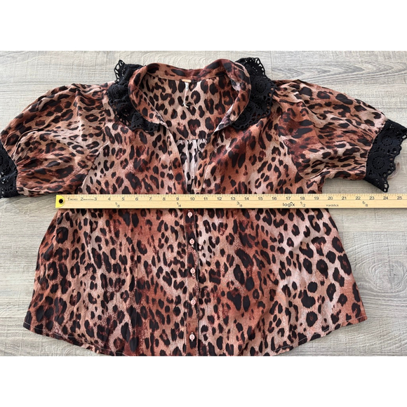 Free People My Love Printed Blouse Sz Small NWOT Brown Black Animal Print Retro - Picture 9 of 11